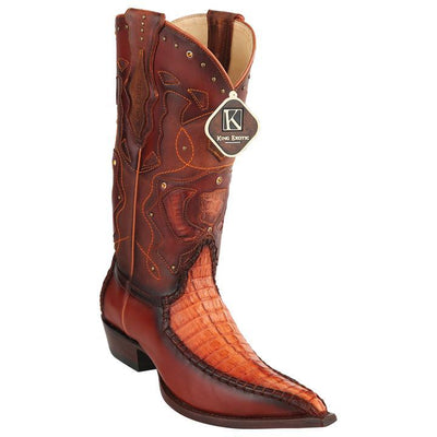 Men's King Exotic Boots Genuine Baby Caiman Tail 3x Toe Burnished Cognan (495v20103) 1   - from alligatorwarehouse.com