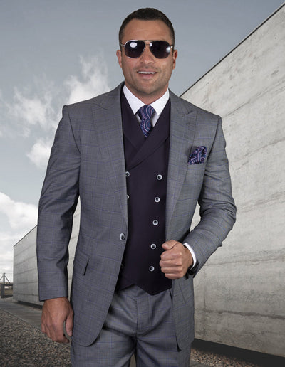 Mens Classic Pleated Pant One Button Peak Lapel Suit in Blue 1 VENZA_CELESTE_38R  - from alligatorwarehouse.com
