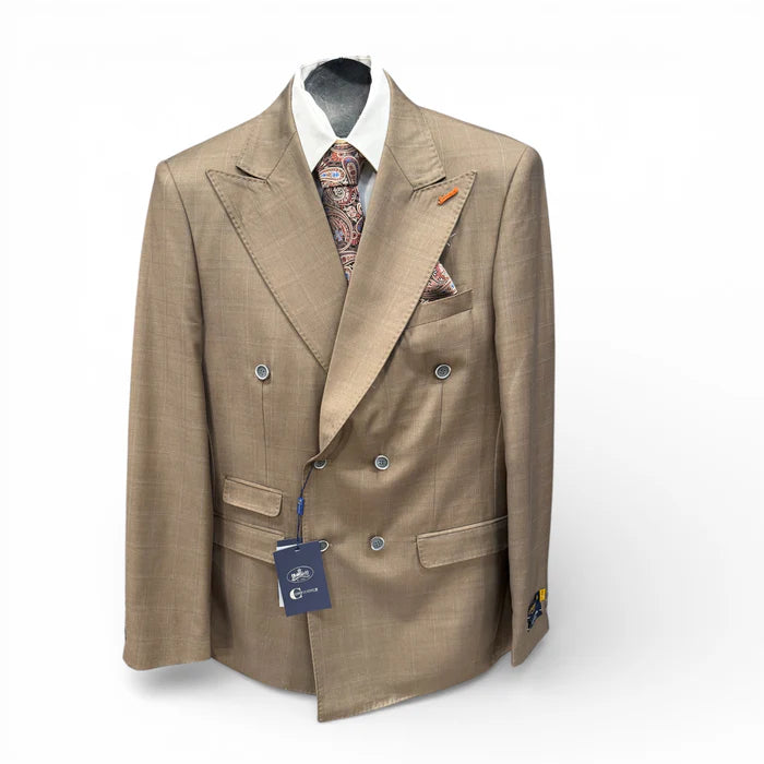 Men’s Double Breasted Suit in Camel, Bronze & Charcoal – Regular Fit Formal Suit with Flat Front Pants