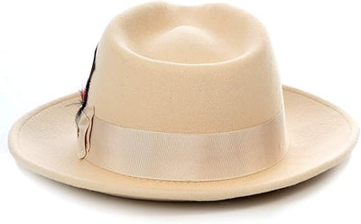 Gangster 100% Austrailian Wool Crushable Mens Fedora Hat - Removable Feather Gangster  Tan Mens Fedora Hat 2   - from alligatorwarehouse.com