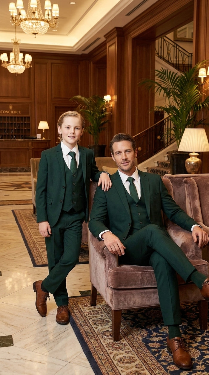 Dad & Son Matching Dark Green 3-Piece Suits – Father and Son Wedding Formal Suits
