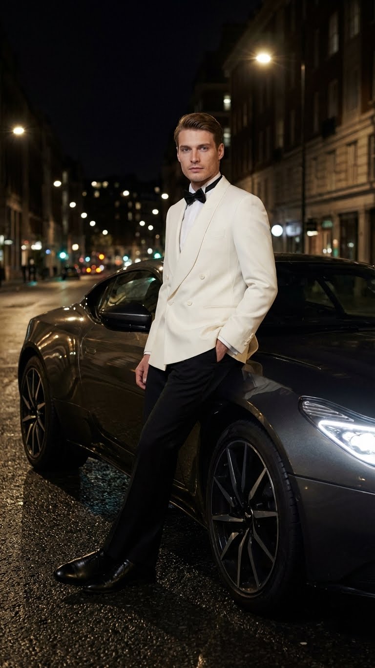 Men’s Ivory Double-Breasted Shawl Lapel Tuxedo Jacket | Premium Formal Dinner Jacket for Weddings and Black-Tie Events