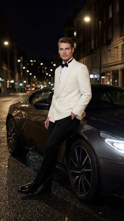 Men’s Ivory Double-Breasted Shawl Lapel Tuxedo Jacket | Premium Formal Dinner Jacket for Weddings and Black-Tie Events 6   - from alligatorwarehouse.com