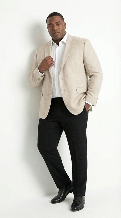 Zacchi Men’s Beige Hopsack Blazer – Classic Two Button Sport Coat with Peak Lapel Formal Jacket