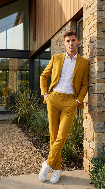 Men’s Gold Mustard Color Suit – Wedding & Prom Formal Suit Outfit, Modern Blazer and Pants