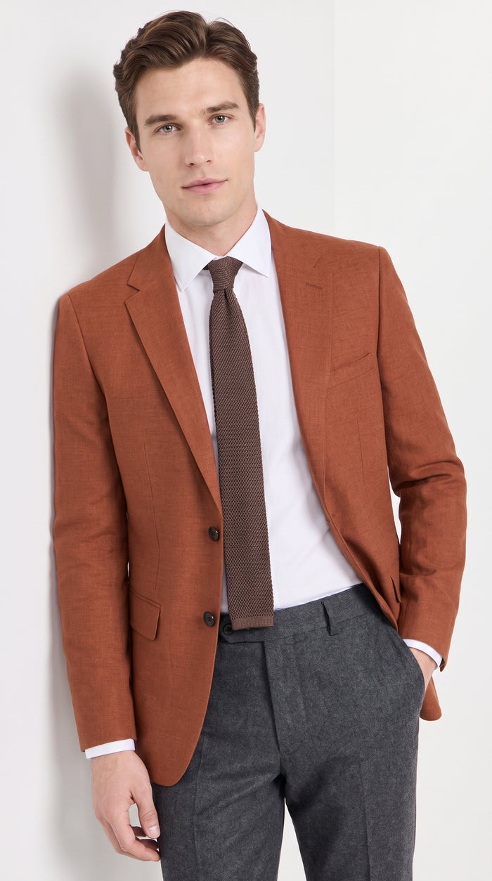 Men’s Burnt Orange Suit Jacket – 2 Button Notch Lapel Formal Blazer