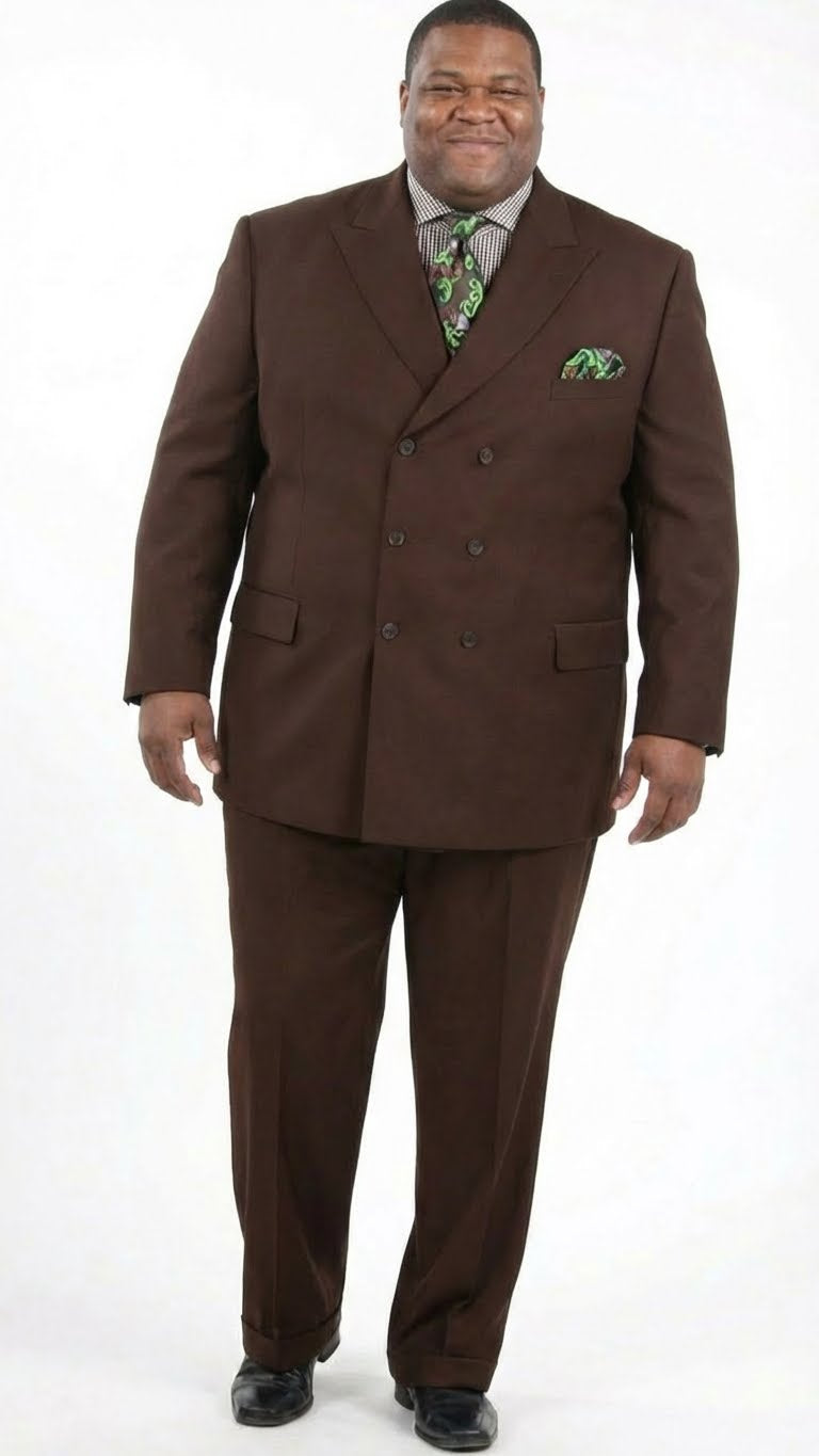 Men’s 6 on 3 Style Brown Double Breasted Suit with Wide Leg Pleated Pants, Classic Formal 2 Piece Dress Suit Set
