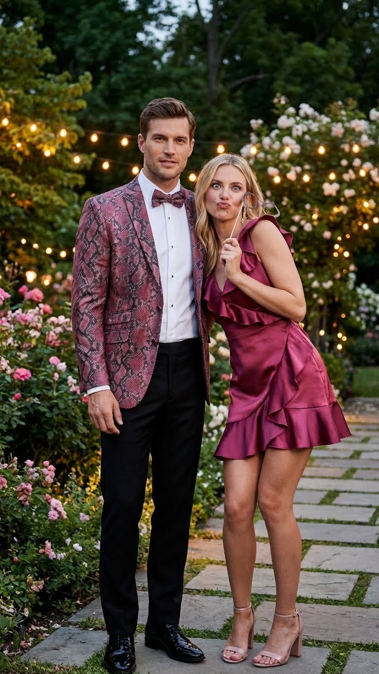 Men’s Burgundy and Black Snakeskin Print Blazer – Alligator Crocodile Sport Jacket Exotic Skin