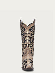 Corral Women's Black Glitter Inlay Crystal Snip Toe Cowboy Boots