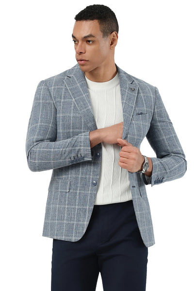 Men's Stacy Adams Modern Fit Windowpane Plaid Blazer in Light Blue 1 SMJ828H1-02-38R  - from alligatorwarehouse.com