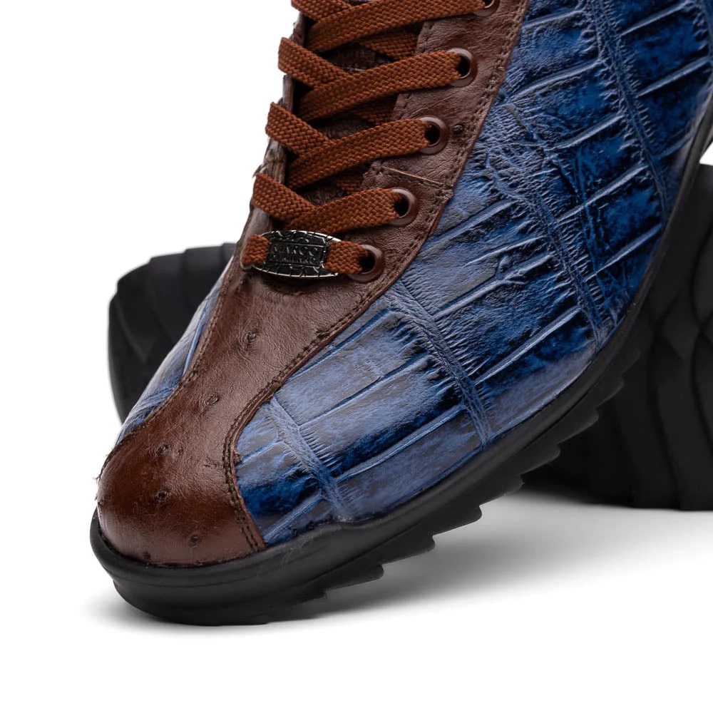 Marco Di Milano Saulo Men's Shoes Blue & Brown Exotic Ostich / Alligator Casual Sneakers