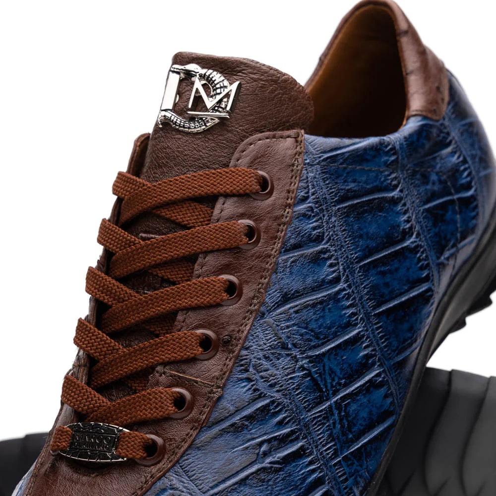 Marco Di Milano Saulo Men's Shoes Blue & Brown Exotic Ostich / Alligator Casual Sneakers