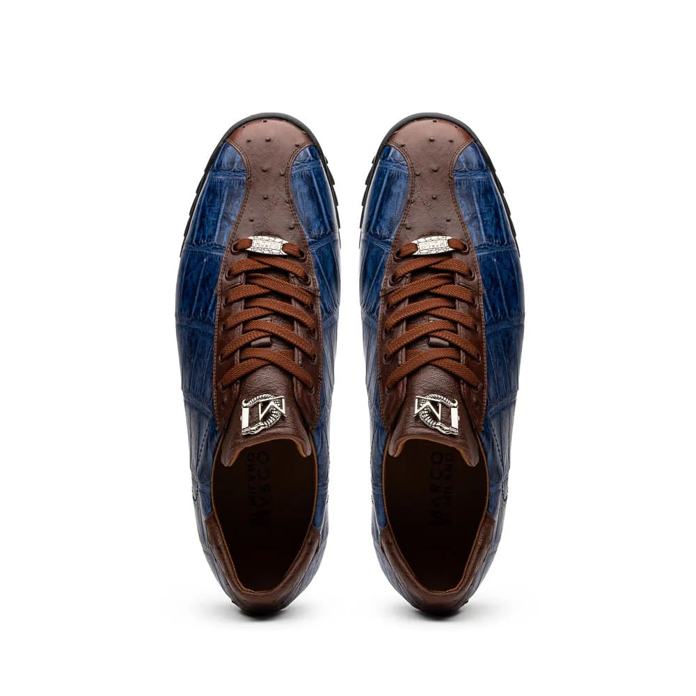 Marco Di Milano Saulo Men's Shoes Blue & Brown Exotic Ostich / Alligator Casual Sneakers