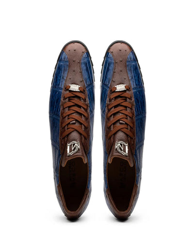Marco Di Milano Saulo Men's Shoes Blue & Brown Exotic Ostich / Alligator Casual Sneakers 3 SAULO_ALLIGATOR-OSTRICH_BLUE JEANS_8  - from alligatorwarehouse.com