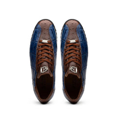 Marco Di Milano Saulo Men's Shoes Blue & Brown Exotic Ostich / Alligator Casual Sneakers