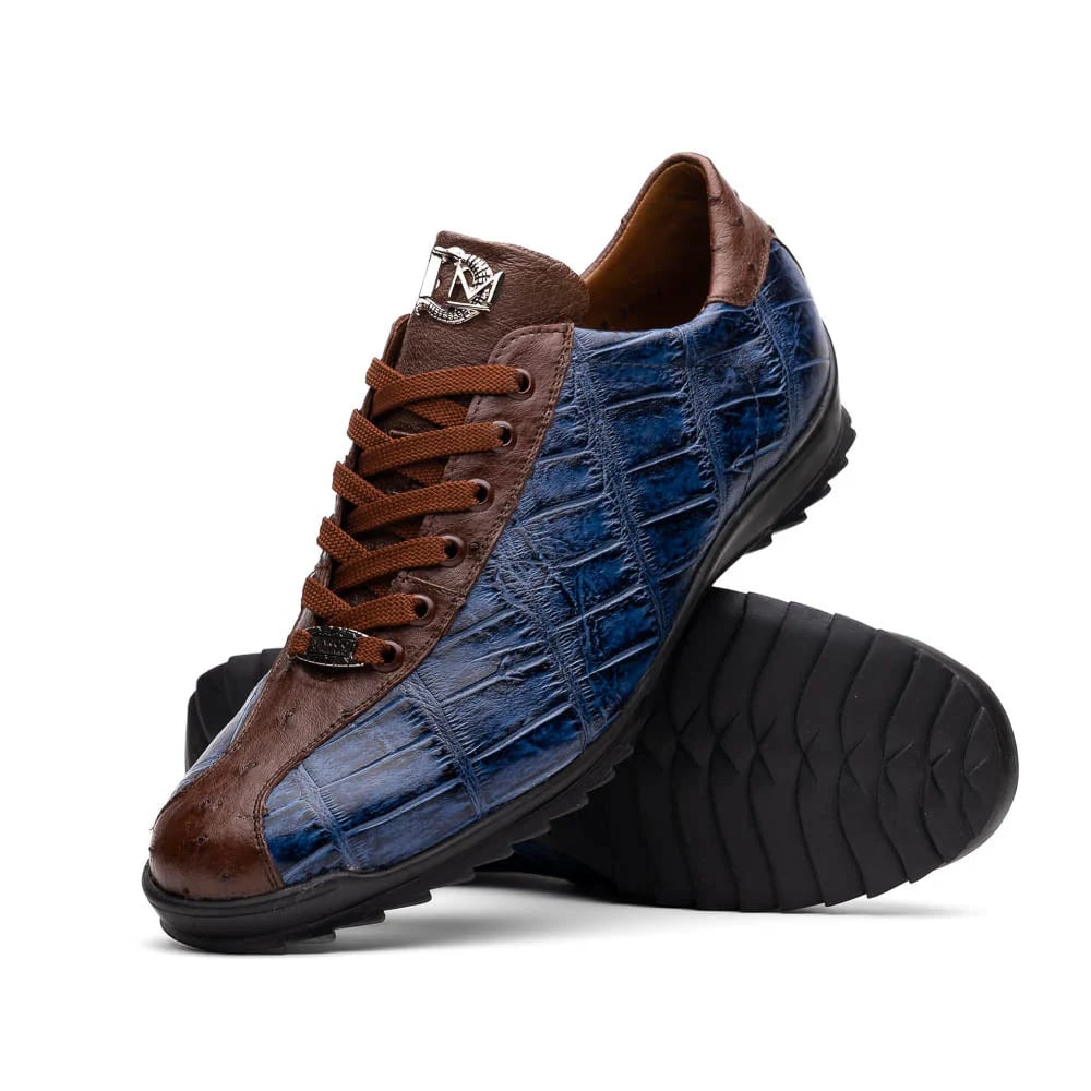 Marco Di Milano Saulo Men's Shoes Blue & Brown Exotic Ostich / Alligator Casual Sneakers