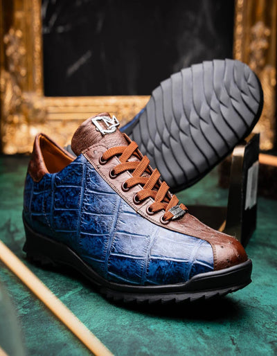 Marco Di Milano Saulo Men's Shoes Blue & Brown Exotic Ostich / Alligator Casual Sneakers 5 SAULO_ALLIGATOR-OSTRICH_BLUE JEANS_8  - from alligatorwarehouse.com