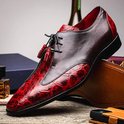 Marco Di Milano Anzio Exotic Alligator & Calfskin Leather Burgundy & Black Oxfords 7 ANZIO_ALLIGATOR_BLACK CHERRY_8  - from alligatorwarehouse.com