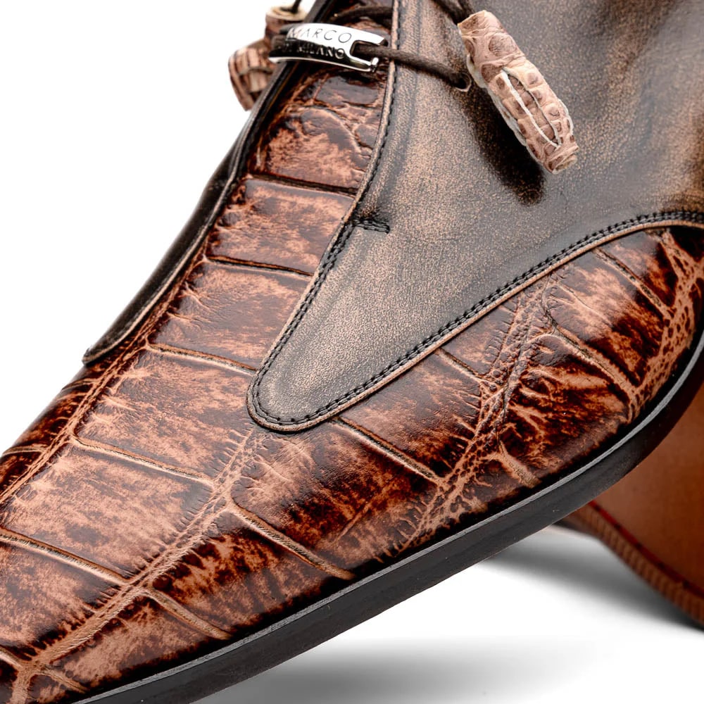 Marco Di Milano Anzio Exotic Alligator & Calfskin Leather Orix & Brown Oxfords