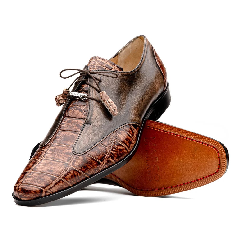 Marco Di Milano Anzio Exotic Alligator & Calfskin Leather Orix & Brown Oxfords