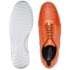 Belvedere Astor Orange Genuine Crocodile Soft Calfskin Casual Sneakers