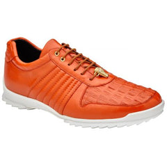 Belvedere Astor Orange Genuine Crocodile Soft Calfskin Casual Sneakers