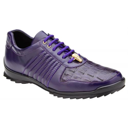 Belvedere Astor Purple Genuine Crocodile Soft Calfskin Casual Sneakers