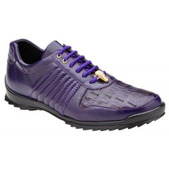 Belvedere Astor Purple Genuine Crocodile Soft Calfskin Casual Sneakers