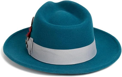 Gangster 100% Austrailian Wool Crushable Mens Fedora Hat - Removable Feather Gangster Look Brimmed Mens Fedora Hat 2   - from alligatorwarehouse.com