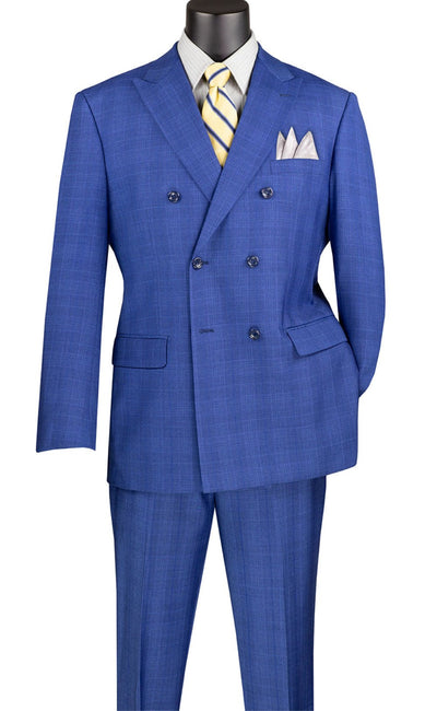 Alexander Collection - Blue Double Breasted 2 Piece Suit Regular Fit Glen Plaid 1 SO1DRW-1_BLUE_42R  - from alligatorwarehouse.com