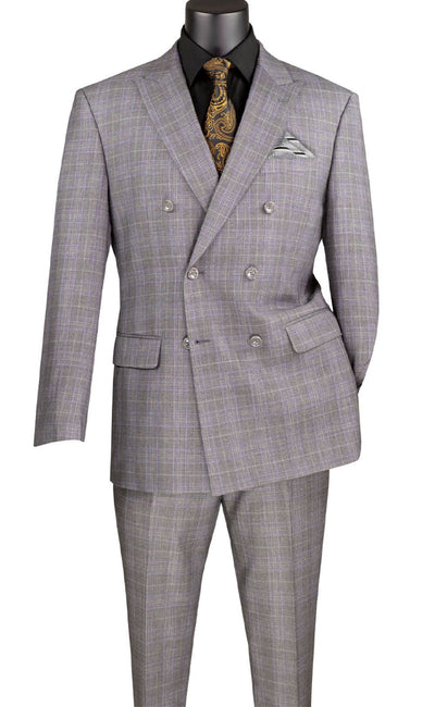 Alexander Collection - Gray Double Breasted 2 Piece Suit Regular Fit Glen Plaid 1 SO1DRW-1_GRAY_44R  - from alligatorwarehouse.com
