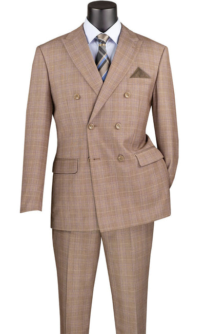 Alexander Collection - Tan Double Breasted 2 Piece Suit Regular Fit Glen Plaid 1 SO1DRW-1_TAN_42R  - from alligatorwarehouse.com