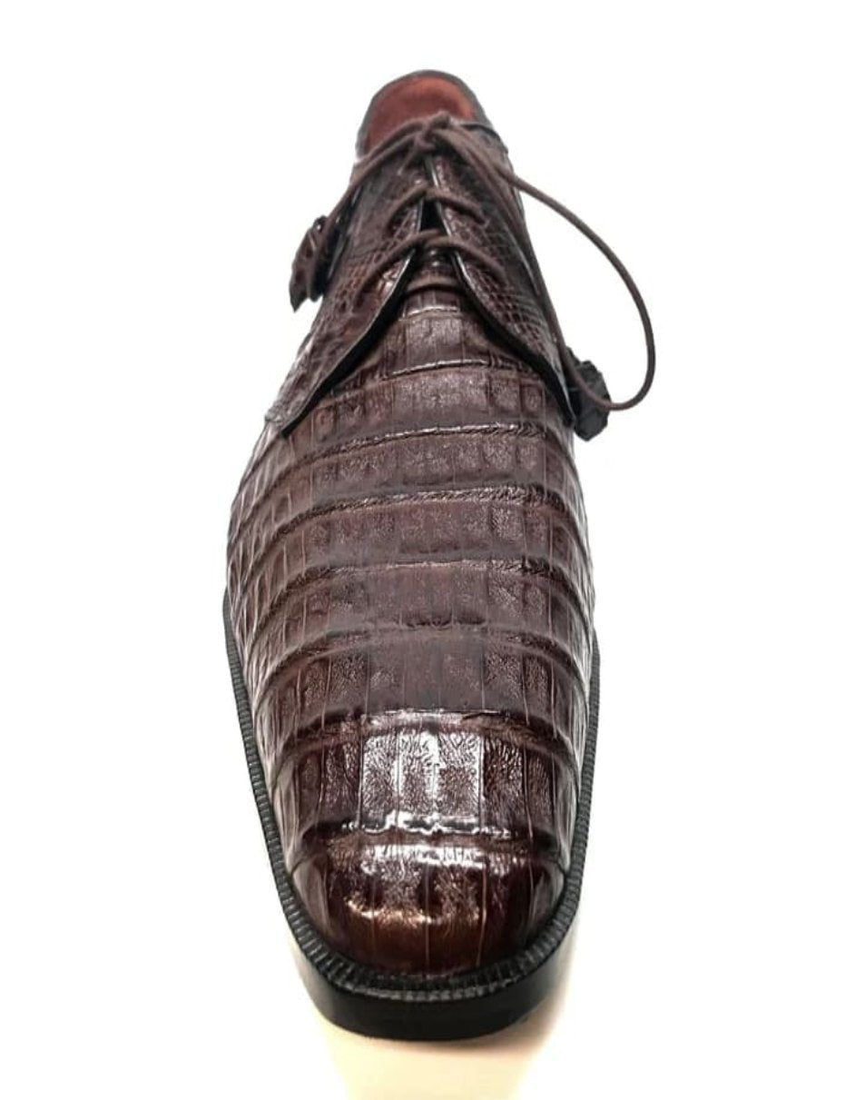 Los Altos Brown All-Over Crocodile Lace Up Dress Shoes