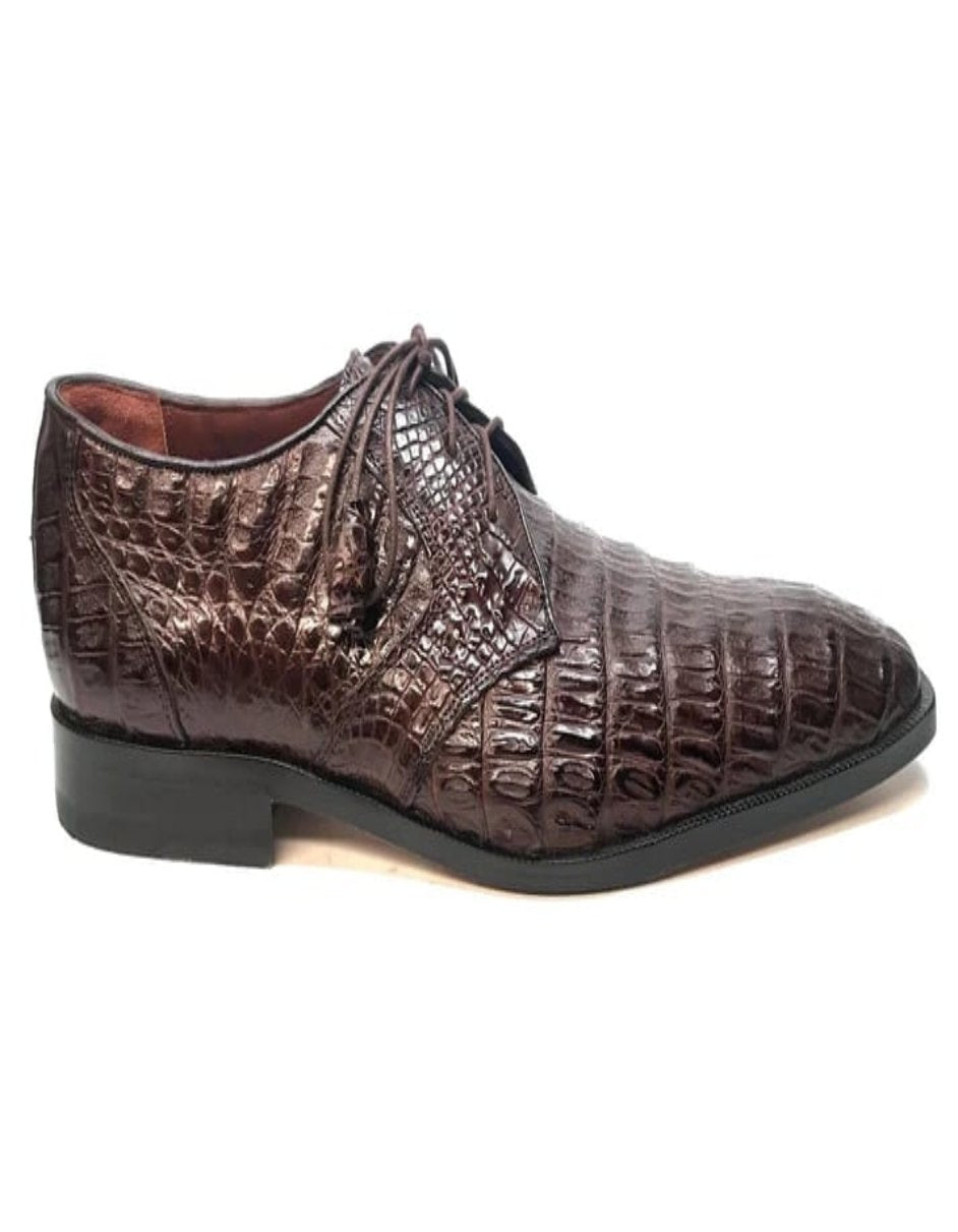 Los Altos Brown All-Over Crocodile Lace Up Dress Shoes