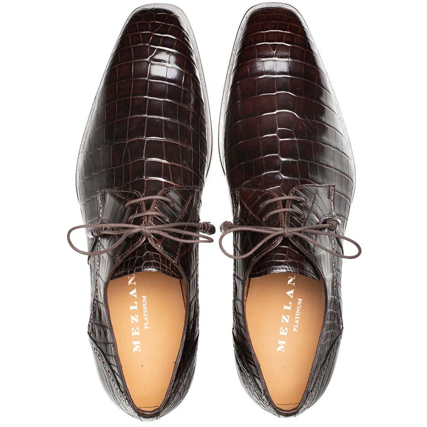 Men's Genuine Alligator Brown Derby Lace-Up Shoes By Mezlan Made In Spain Brand