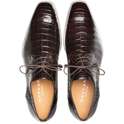 Men's Genuine Alligator Brown Derby Lace-Up Shoes By Mezlan Made In Spain Brand