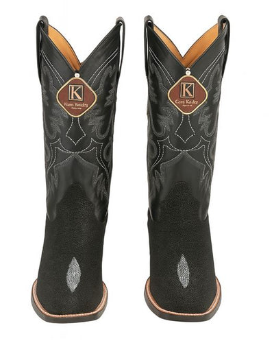 Mens King Exotic Boots Square Toe Stingray Single Stone Black (48221205-) 3   - from alligatorwarehouse.com