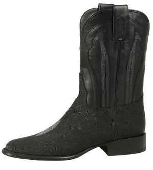 los-altos-men’s-genuine-single-stone-sting-ray-black-roper-toe-boots