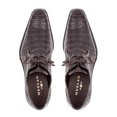 Men's Crocodile Lace Up Anderson Dark Brown By Mezlan Made In Spain Brand 3   - from alligatorwarehouse.com