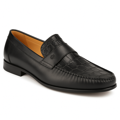 Mens Mezlan Sica Crocodile & Calfskin Loafer Dress Shoe in Black 7   - from alligatorwarehouse.com
