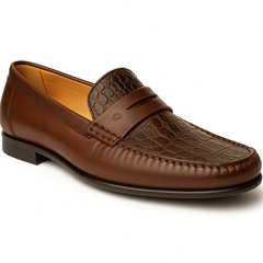Mens Mezlan Sica Crocodile & Calfskin Loafer Dress Shoe in Black