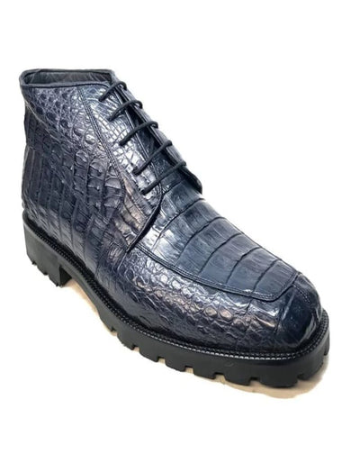 Los Altos Navy Blue All-Over Crocodile Lace Up Ankle Boots 1   - from alligatorwarehouse.com
