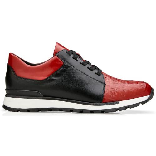 Belvedere Titan Black / Red Genuine Crocodile Soft Calf Casual Sneakers