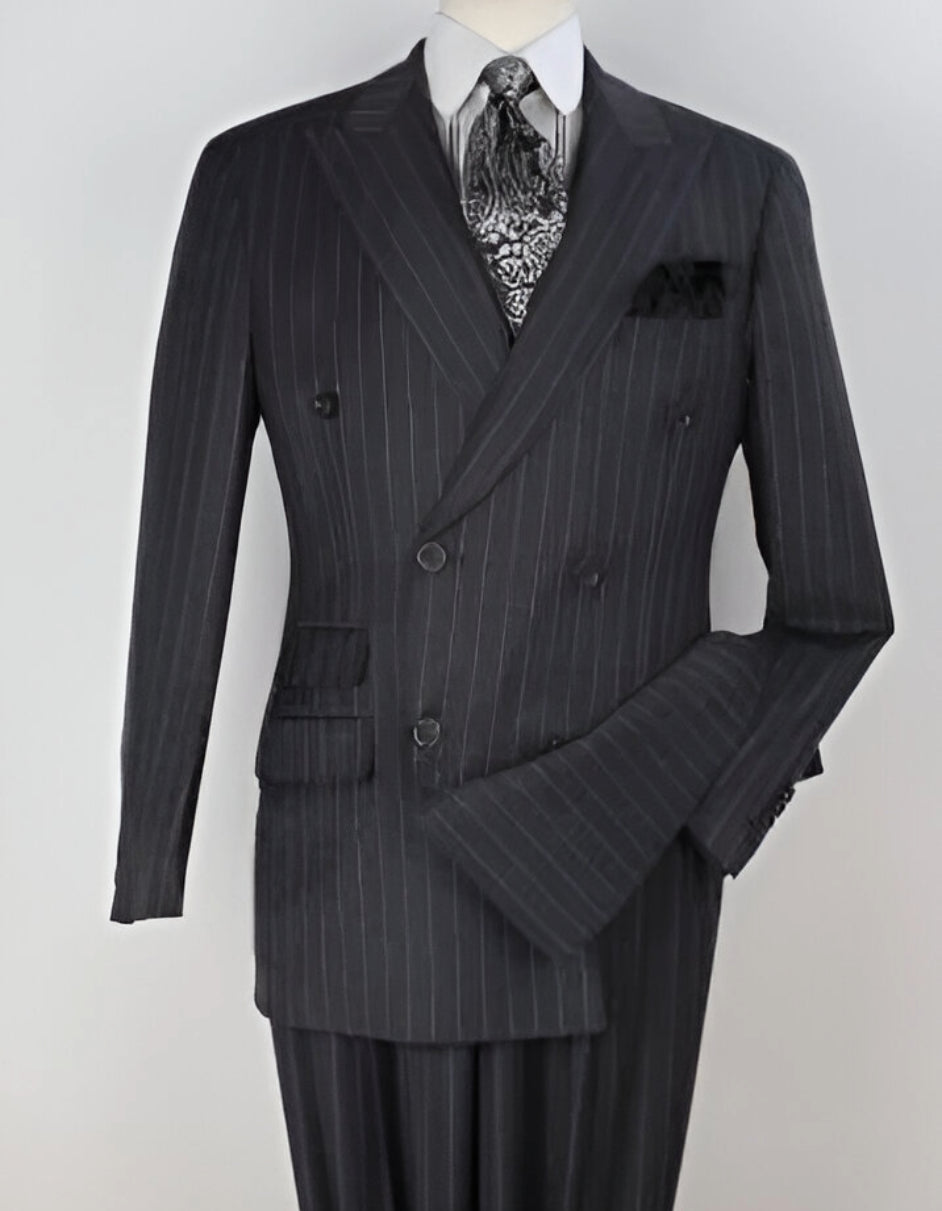 Double Breasted Suits - Vested Suits Wool Fabric - Apolo King Brand - Gray Stripe Suit 1   - from alligatorwarehouse.com