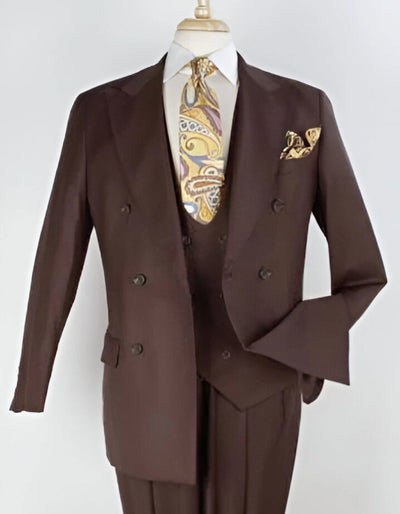 Double Breasted Suits - Vested Suits Wool Fabric - Apolo King Brand - Solid Brown Suit 10   - from alligatorwarehouse.com