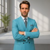 Wool Suit - Italian Made Business Suit by Statement Men's 2 Piece 100% Wool Double Breasted Suit - Pinstripe Pattern 3 ANTONIOsuit_Aqua_38R  - from alligatorwarehouse.com