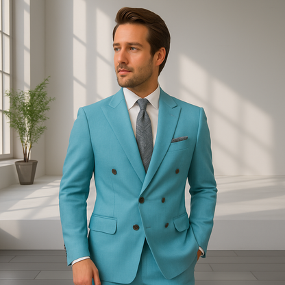 Wool Suit - Italian Made Business Suit by Statement Men's 2 Piece 100% Wool Double Breasted Suit - Pinstripe Pattern