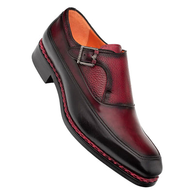 Men's Artesano Black/Burgundy Patina Calfskin Two-Toned Monk Strap Shoes By Mezlan Made In Spain Brand 1   - from alligatorwarehouse.com