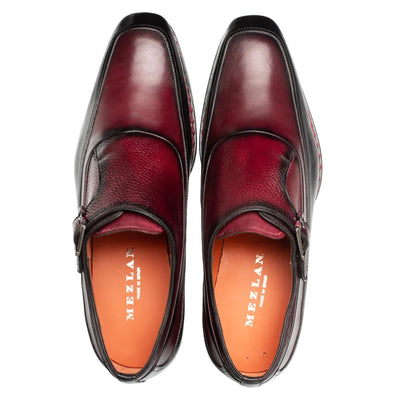 Men's Artesano Black/Burgundy Patina Calfskin Two-Toned Monk Strap Shoes By Mezlan Made In Spain Brand 5   - from alligatorwarehouse.com
