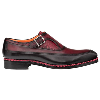 Men's Artesano Black/Burgundy Patina Calfskin Two-Toned Monk Strap Shoes By Mezlan Made In Spain Brand 2   - from alligatorwarehouse.com